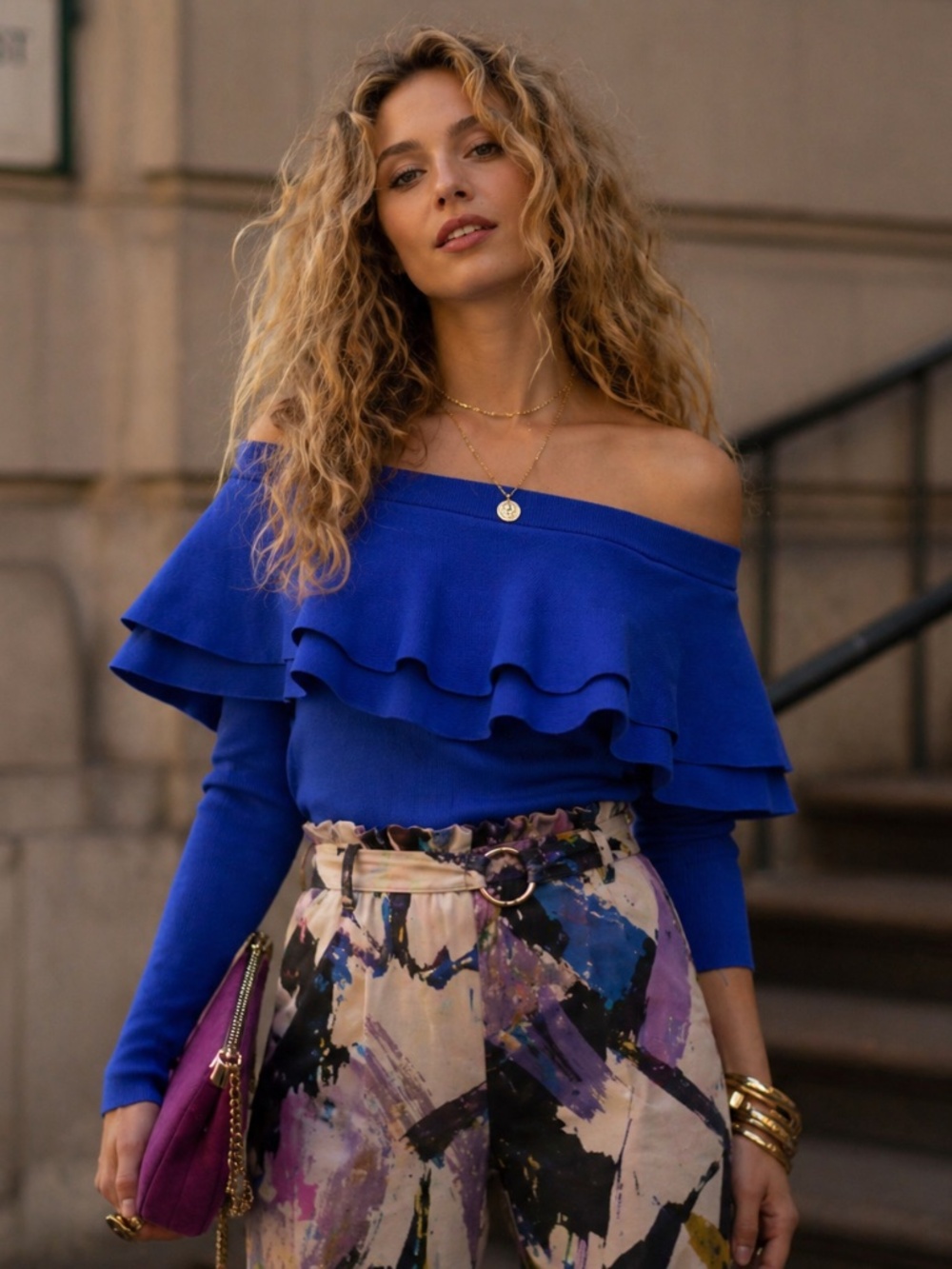 Endless Rose Blue Off The Shoulder Long Sleeve Bodycon Knit Top Sz M Edgy Party